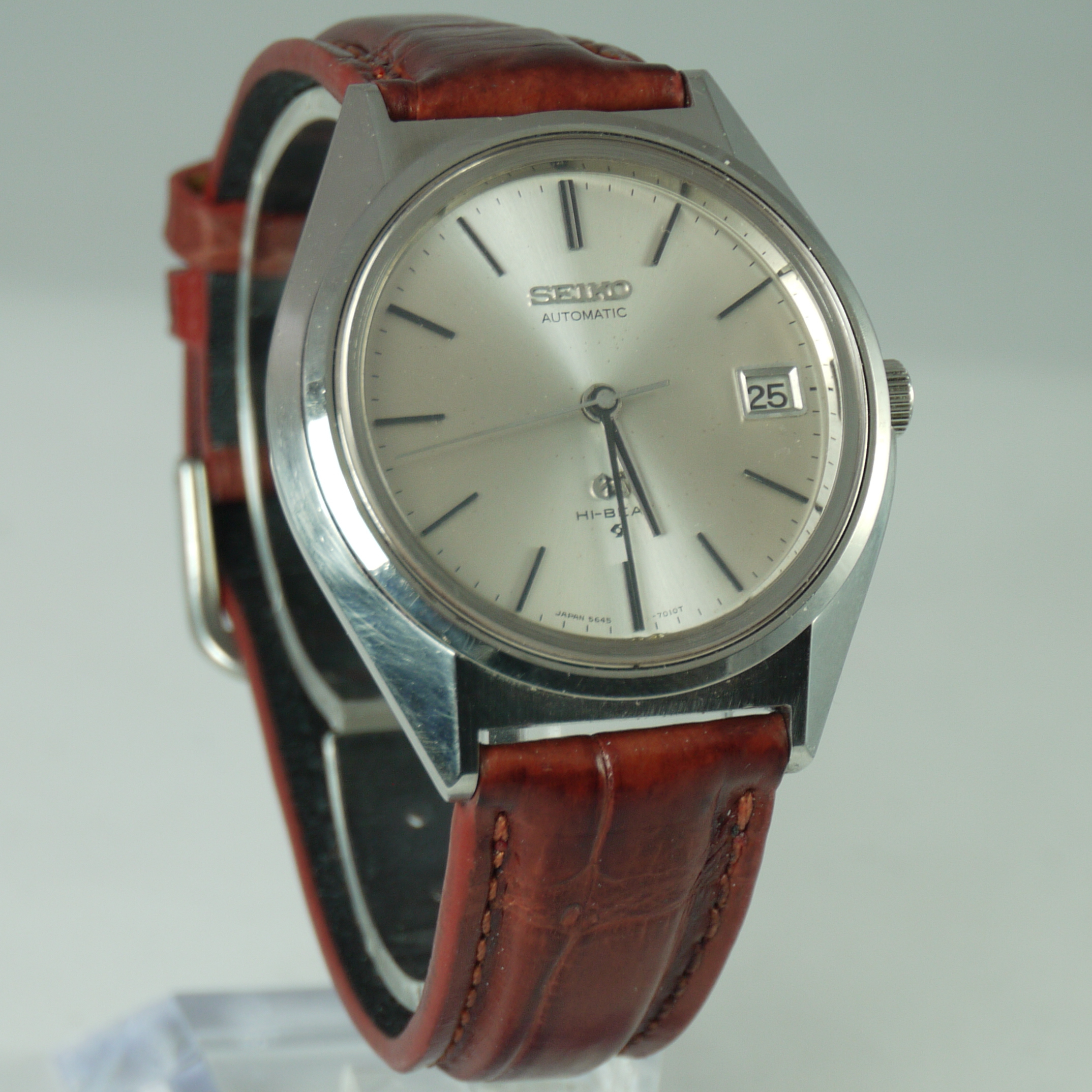 Grand Seiko Automatic wristwatch in stainless steel with a brown leather band