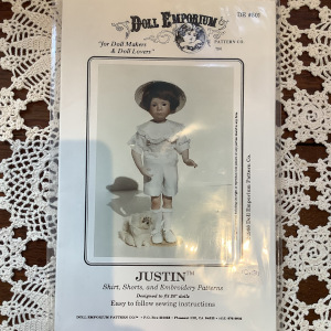 Sewing pattern to make lacy shirt, shorts and embroidery for 20-inch child doll
